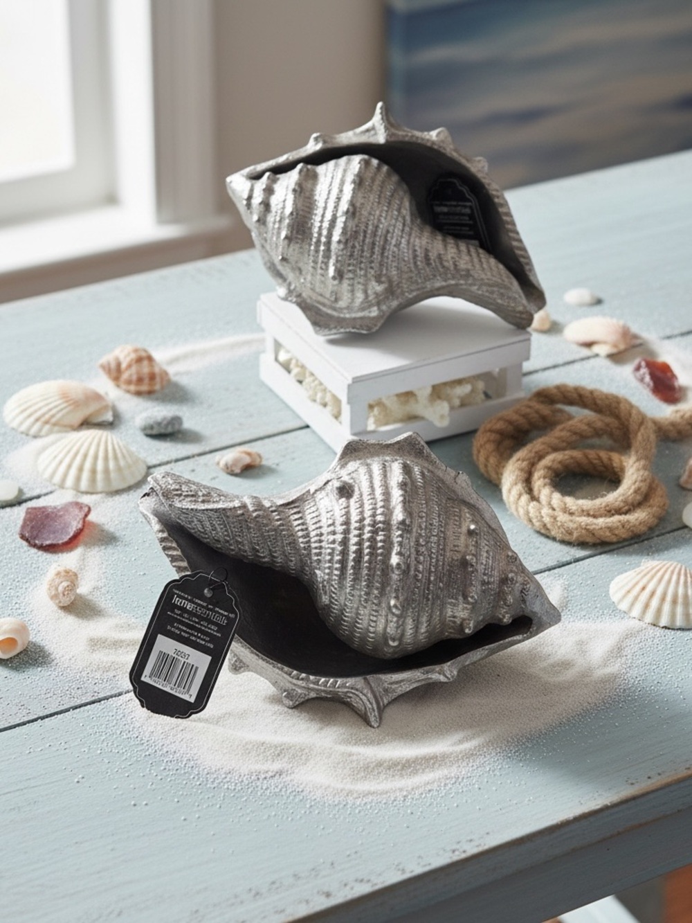 Two Silver Seashell Decorative Accent